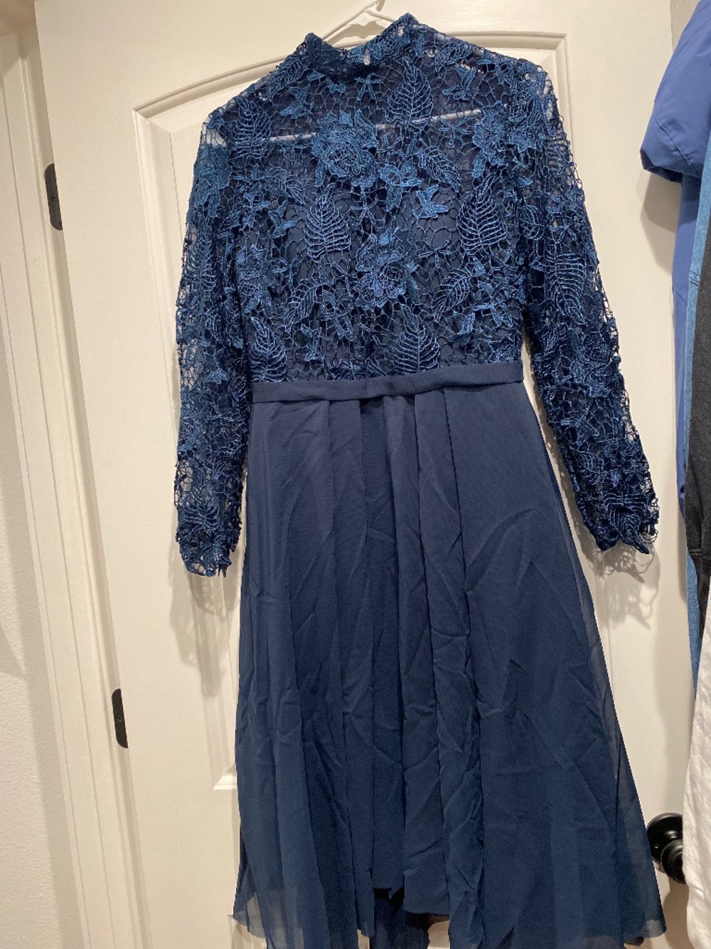 Navy blue lace bridesmaid dress